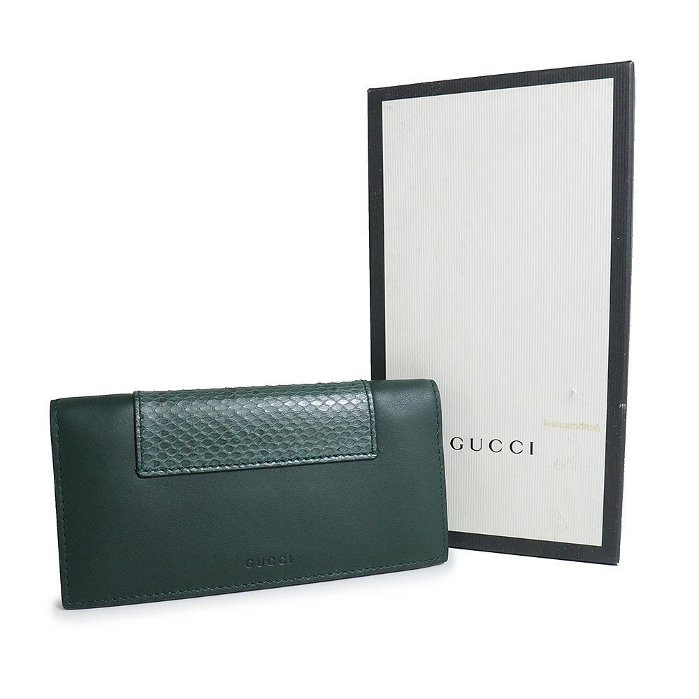 Gucci Bill Green Wallet Python Fold Exotic Leathe… - image 1